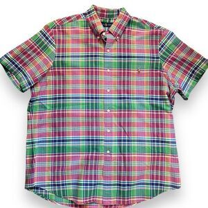 Ralph Lauren Plaid Short Sleeve Button-Down Shirt Cotton Casual Classic Size XL